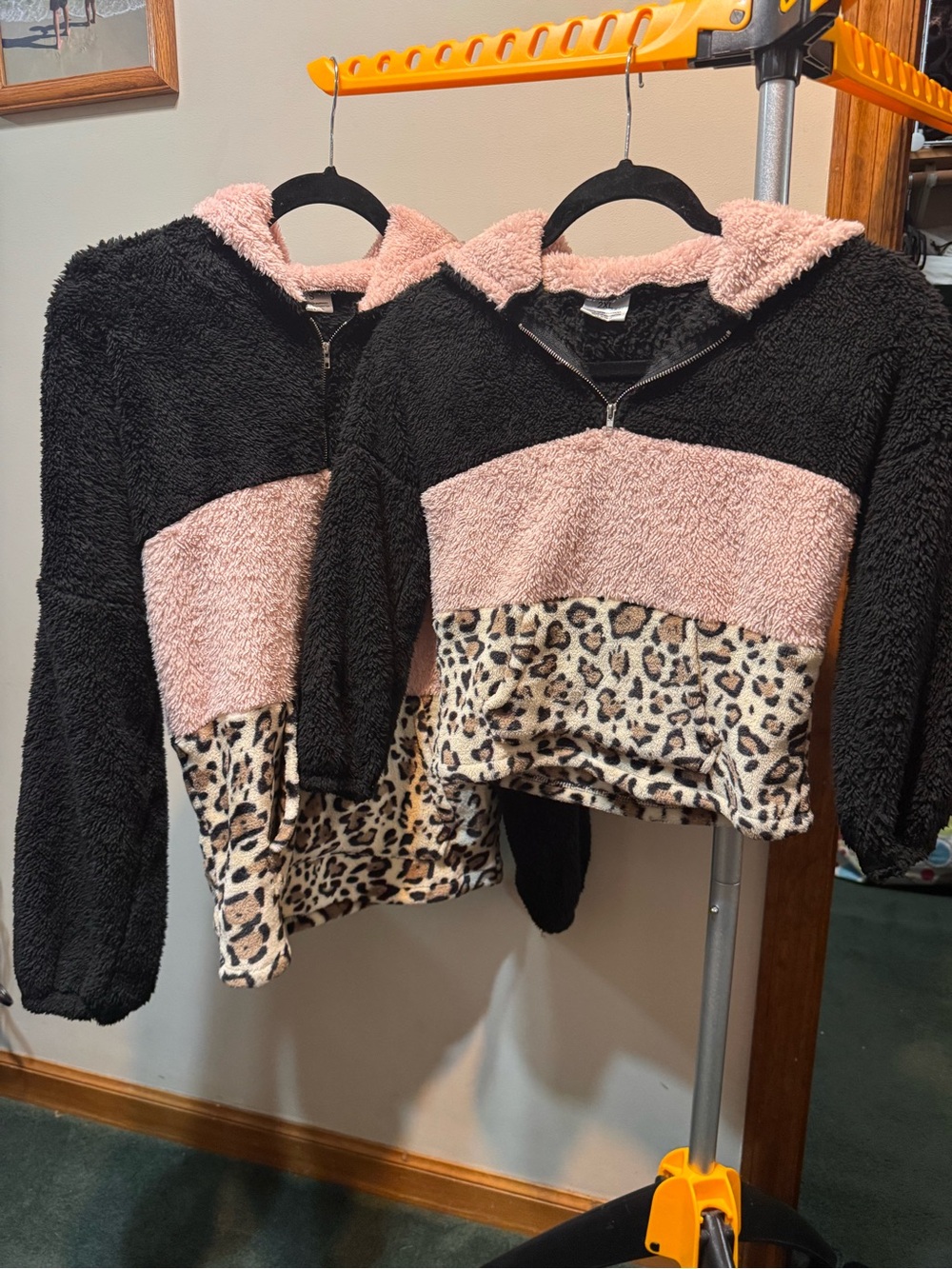 Cozy Colorblock Sherpa Pullover Hoodie - Black, Pink & Leopard Mommy and me set